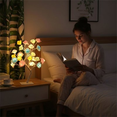 Lampe de chevet design arbres rose pastelles