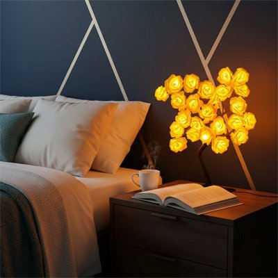 Lampe de chevet design feuilles jaunes lumineuses table de nuit