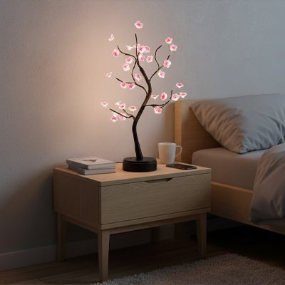 Lampe de chevet design fleurs roses arbre cerisier 