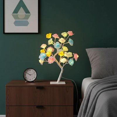 Lampe de chevet design roses bleues roses jaunes blanches pastelles