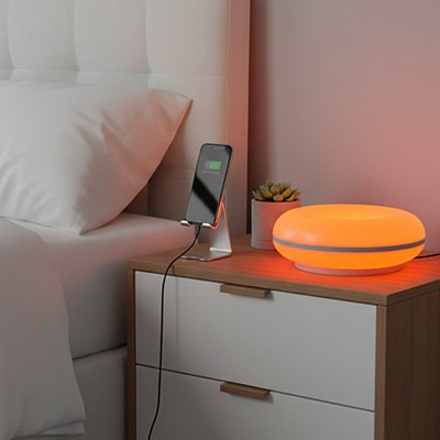 Lampe de chevet design soucoupe orange tactile