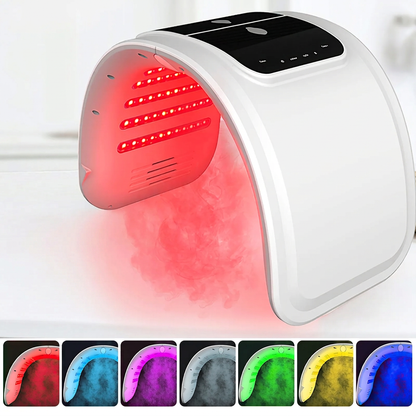 Lampe LED blanche avec panneau de commande noir, brume et aperçu des sept couleurs.