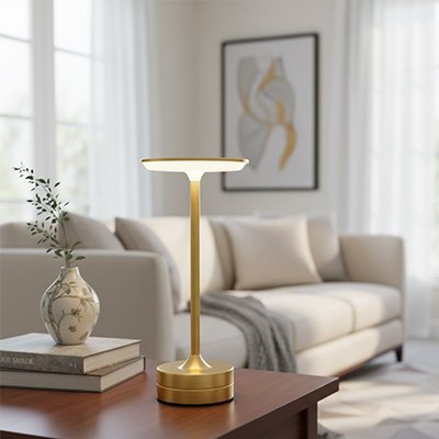 Lampe led sans fil design épuré sur table de salon rechargeable transportable