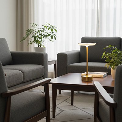 Lampe led sans fil design yin rechargeable sur table de salon