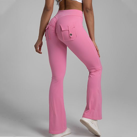 Legging évasé femme poches arrières rose