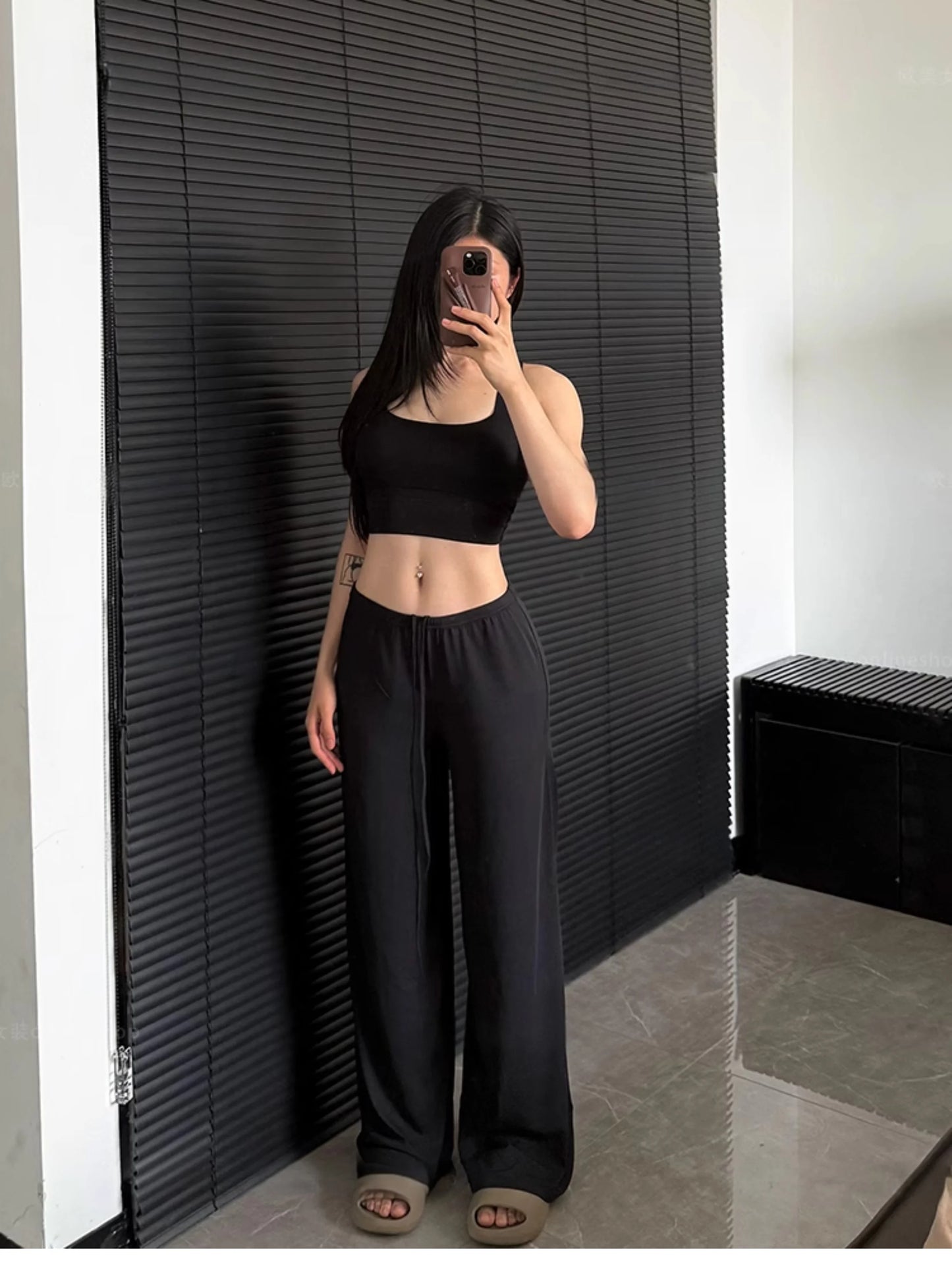 Legging évasé femme brassière yoga noire
