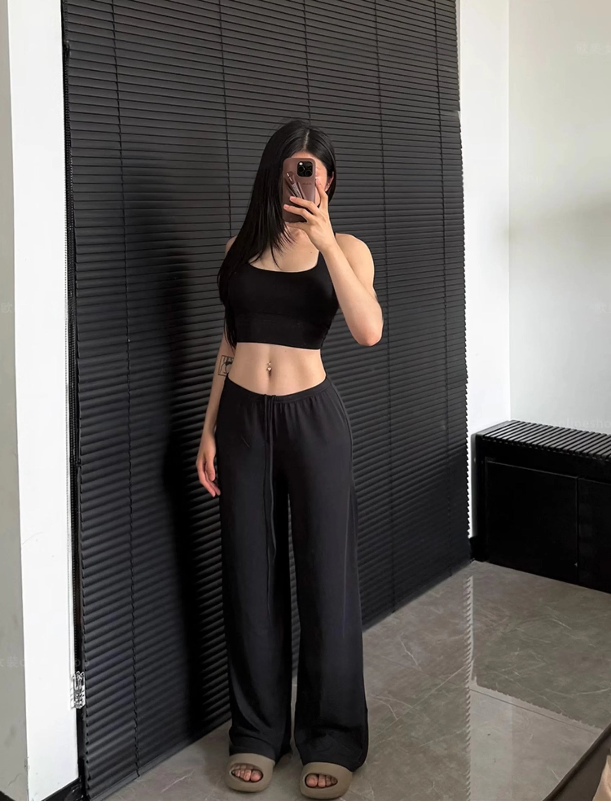 Legging évasé femme brassière yoga noire