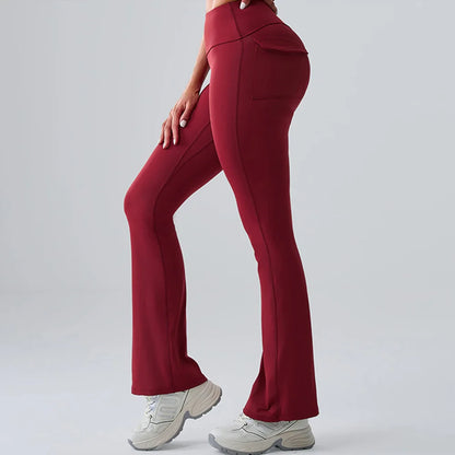 Legging femme évasé bordeaux avec poches arrières
