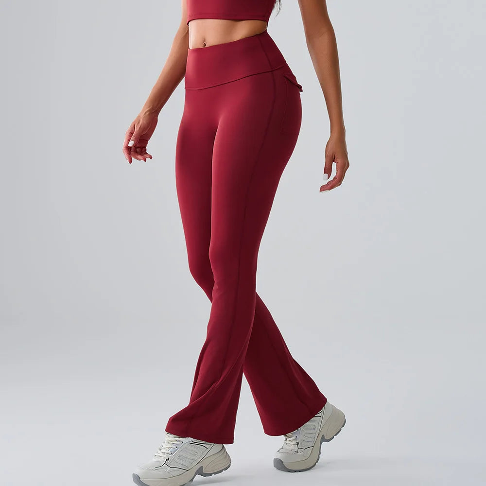 Legging femme évasé bordeaux taille haute yoga