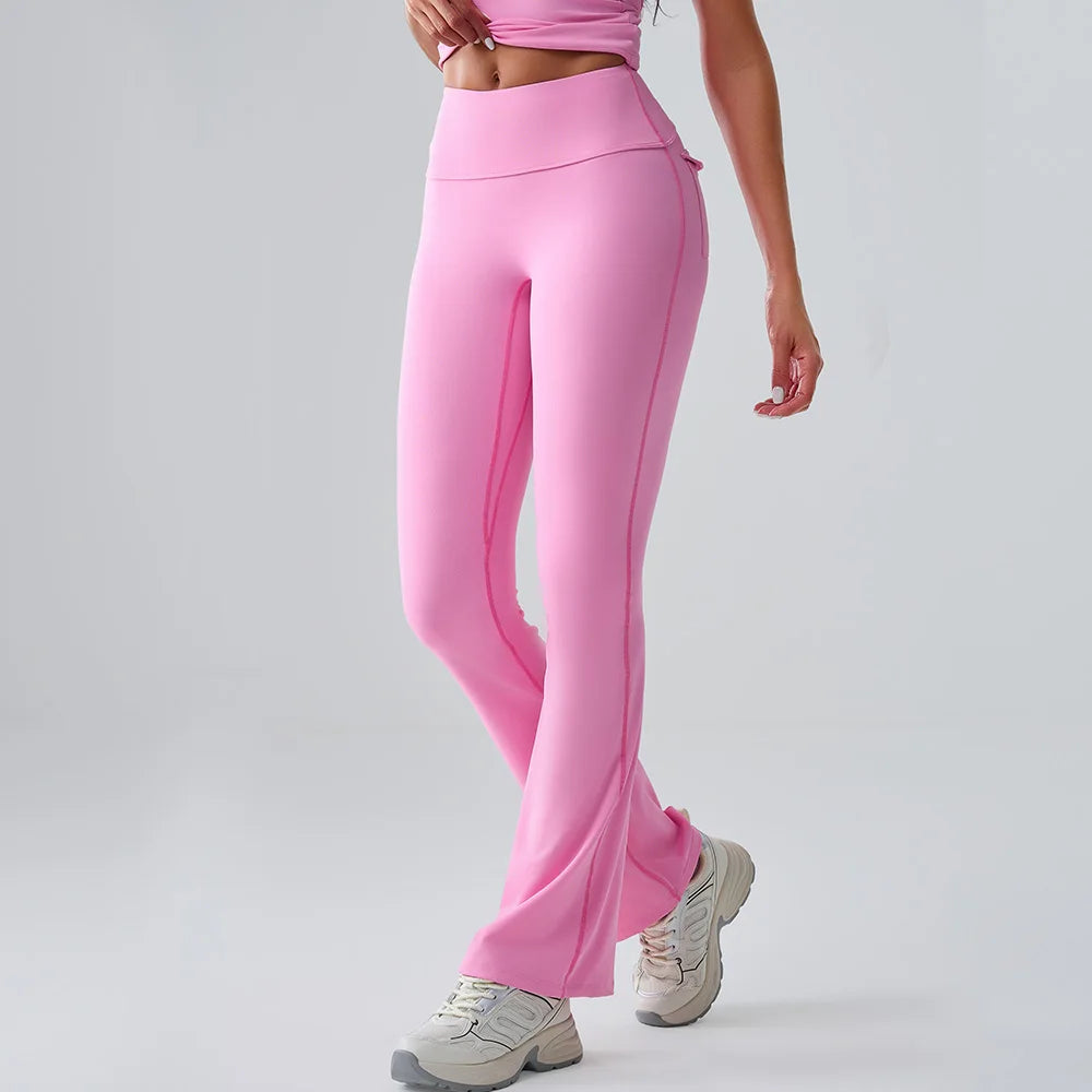Legging femme évasé rose taille haute yoga