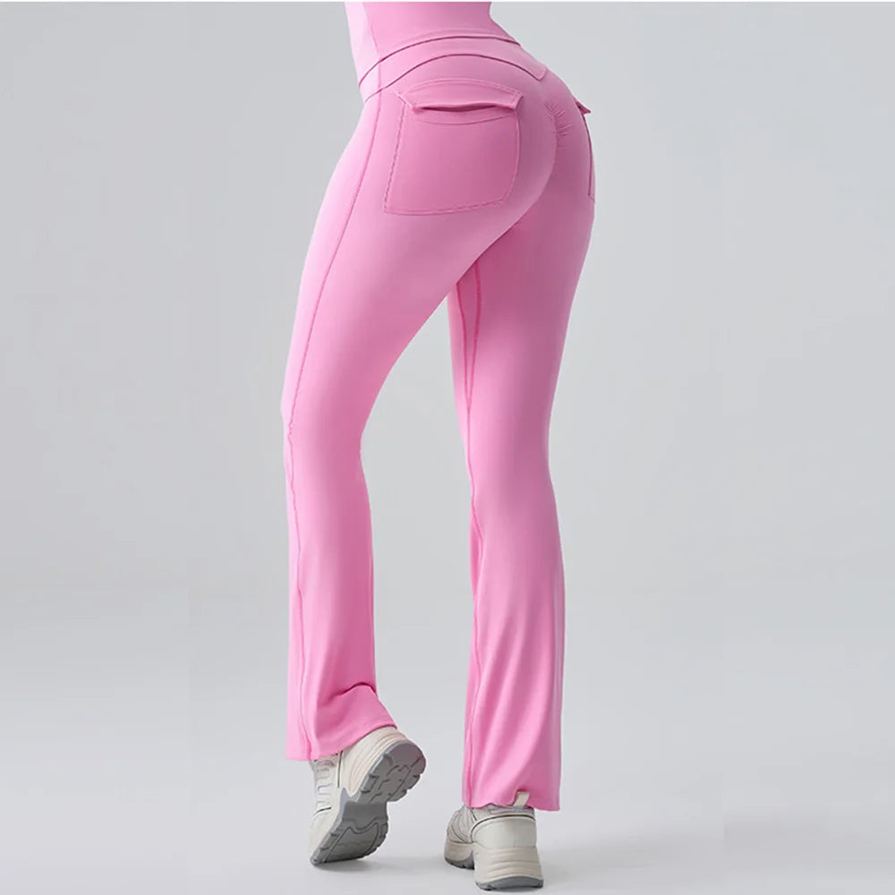 Legging femme évasé rose taille haute