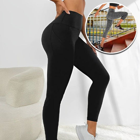 Legging femme noir taille haute effet gainant poche latérale