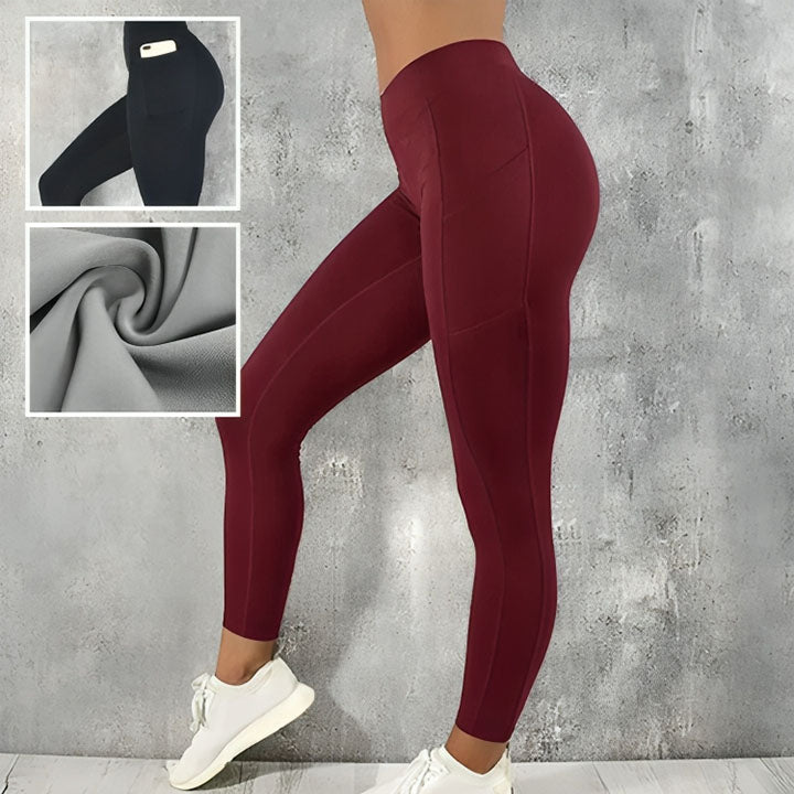 legging-femme-sport-poche-rouge