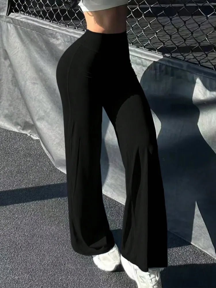 LEGGING SPORT EVASE femme taille haute noir – maintien ventre plat