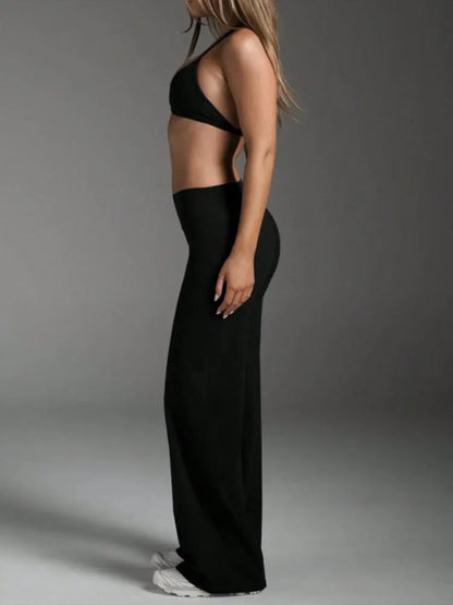 LEGGING SPORT EVASE noir femme avec brassière yoga – tenue sport complète