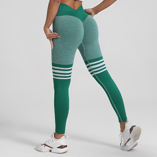 Legging sport femme bleu Bandes horizontales contrastées push up