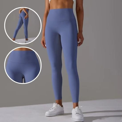 Legging sport femme bleu effet gainant taille haute