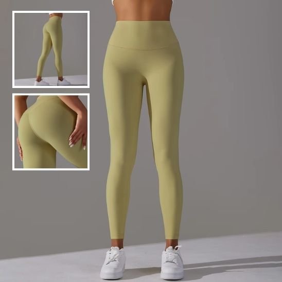 Legging sport femme jaune taille haute effet gainant
