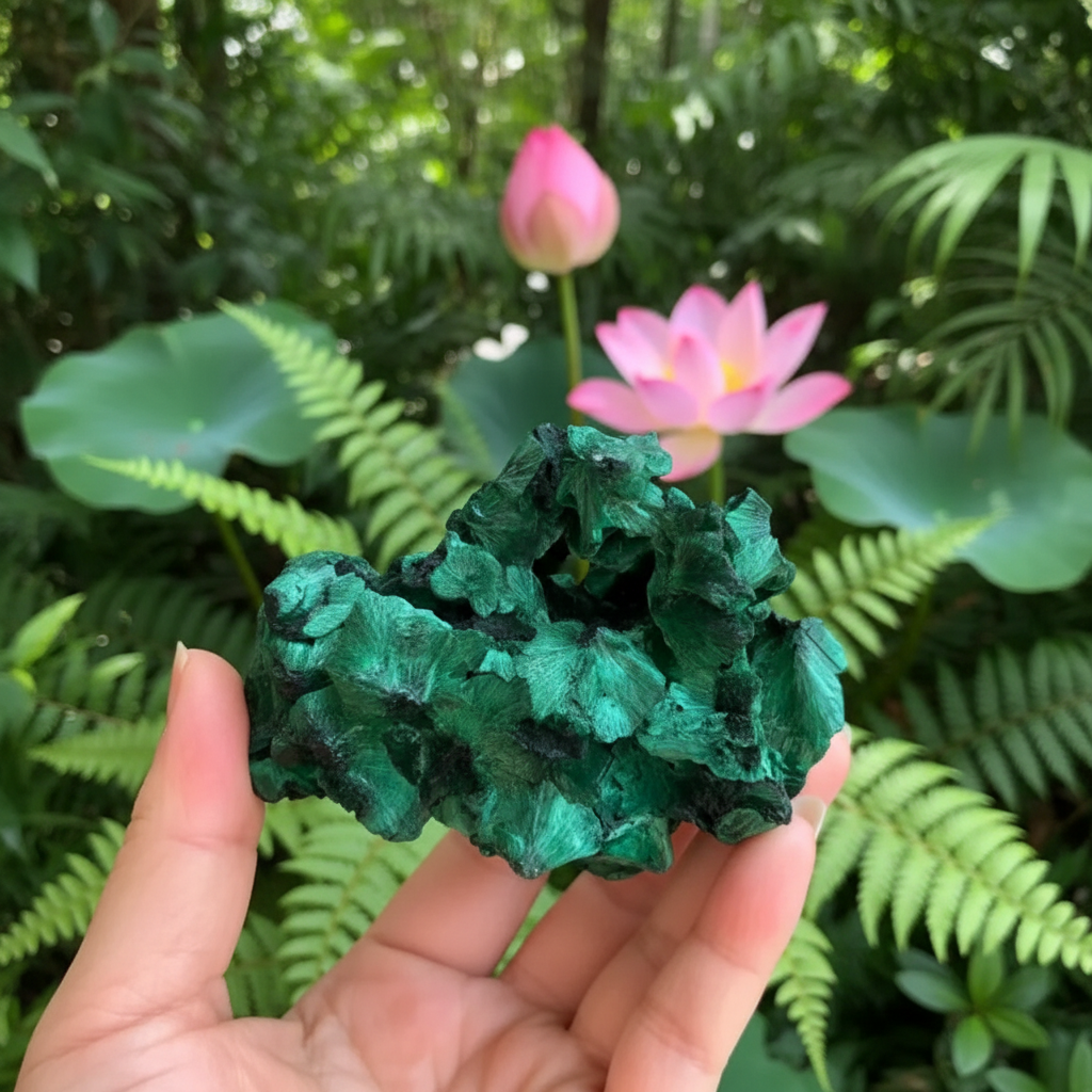 Malachite brute fond nature tropicale fougères forêt lumière naturelle