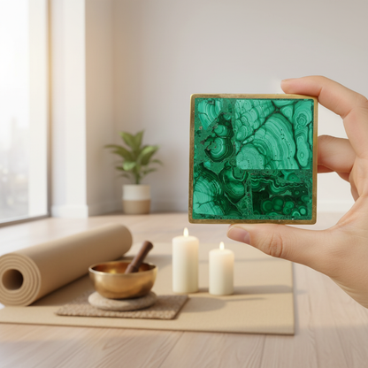 Sous-verre malachite tapis yoga bol tibétain accessoire bien-être zen