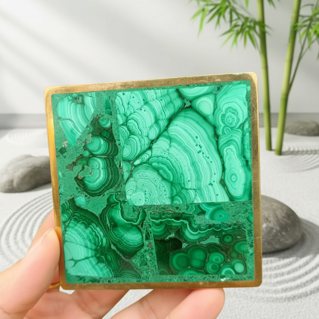 Sous-verre malachite jardin zen japonais pierre naturelle bien-être