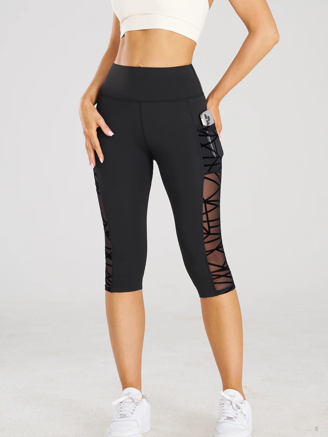 Pantalon yoga femme taille haute noir - vue face