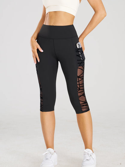 Pantalon yoga femme taille haute noir - vue face