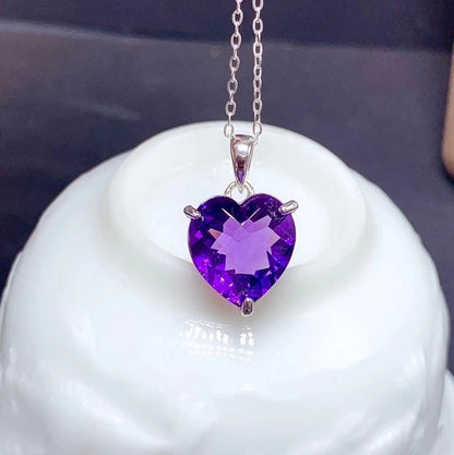 pendentif améthyste en forme de coeur violet chaine collier femme argent