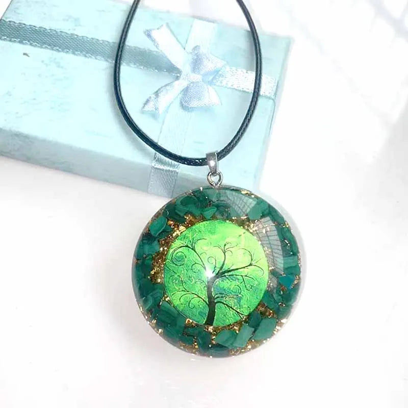 Pendentif arbre de vie orgonite malachite pierre naturelle de guérison