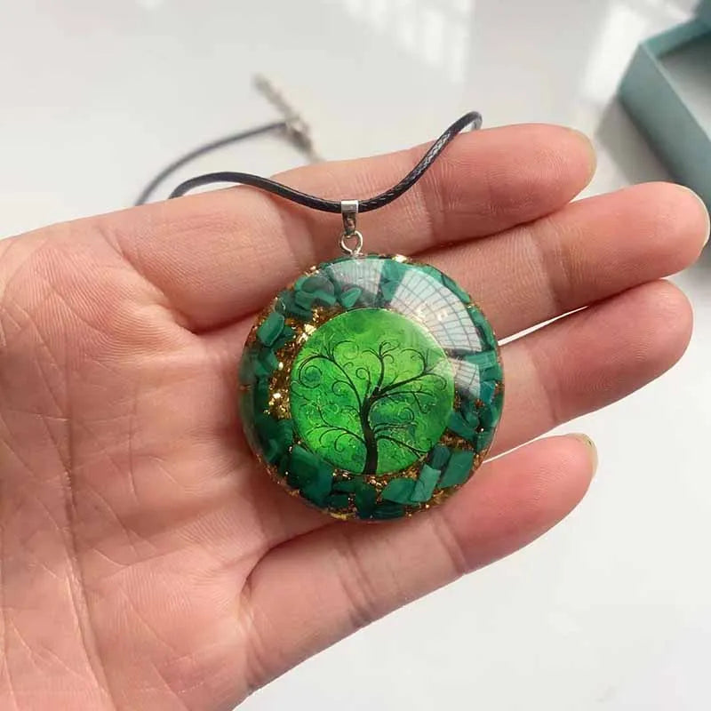 Pendentif arbre de vie orgonite malachite pierre naturelle de guérison