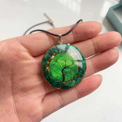 Pendentif arbre de vie orgonite malachite pierre naturelle de guérison