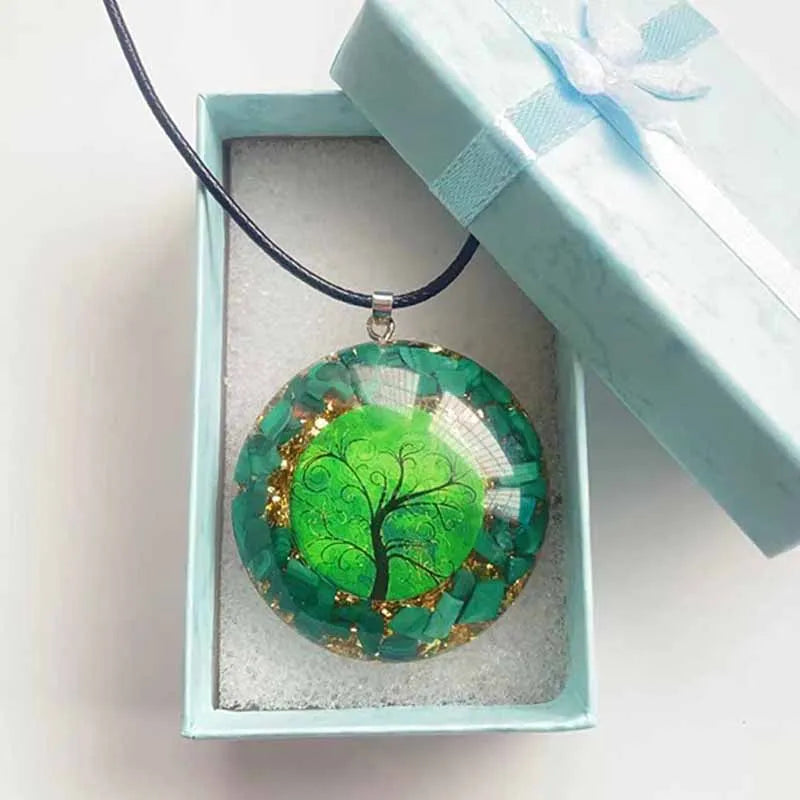 Pendentif arbre de vie orgonite malachite pierre naturelle de guérison