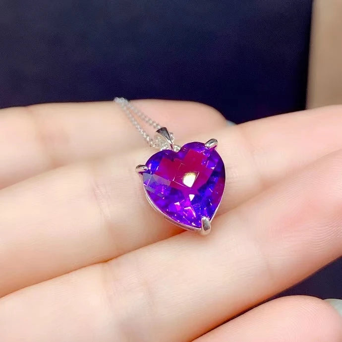 pendentif améthyste en forme de coeur violet chaine collier femme argent
