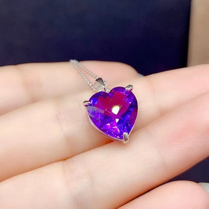 pendentif améthyste en forme de coeur violet chaine collier femme argent