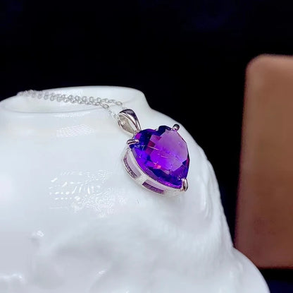 pendentif améthyste en forme de coeur violet chaine collier femme argent