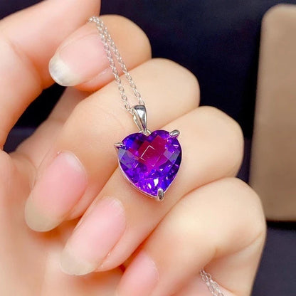 pendentif améthyste en forme de coeur violet chaine collier femme argent