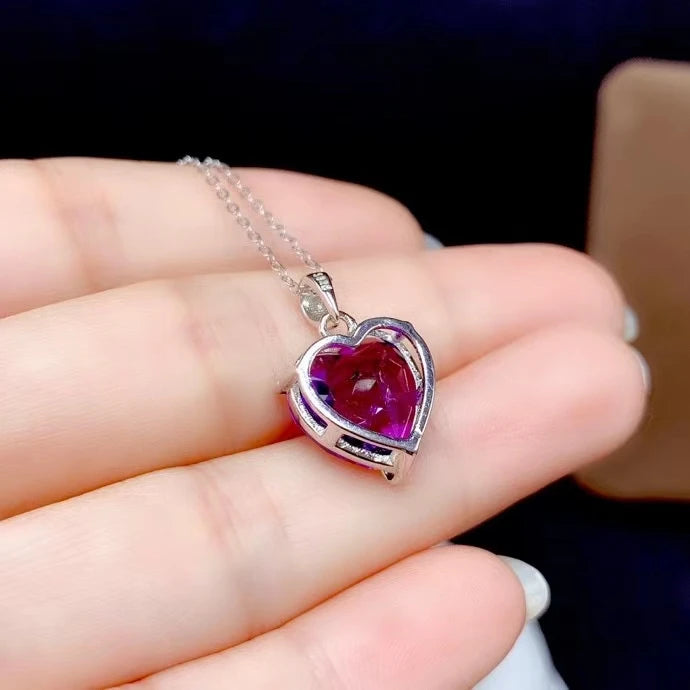 pendentif améthyste en forme de coeur violet chaine collier femme argent