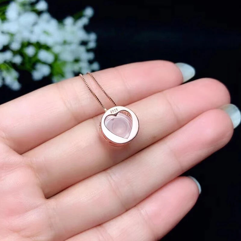 Collier femme argent plaqué or rose pendentif quartz rose rond
