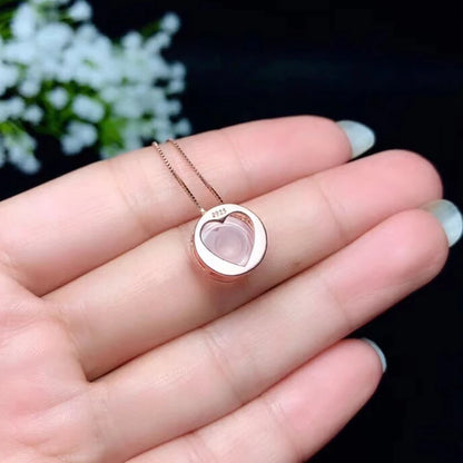 Collier femme argent plaqué or rose pendentif quartz rose rond
