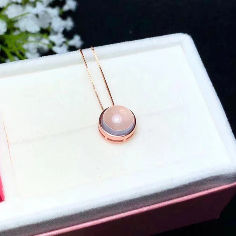Collier femme argent plaqué or rose pendentif quartz rose rond