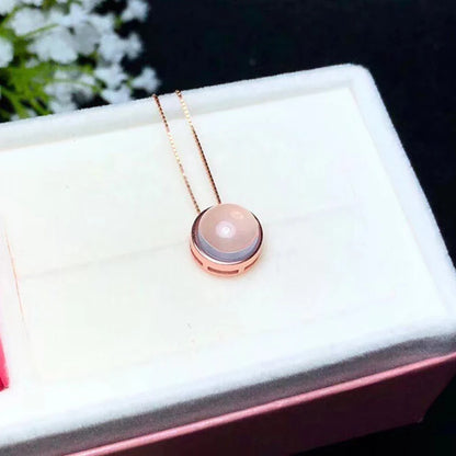Collier femme argent plaqué or rose pendentif quartz rose rond