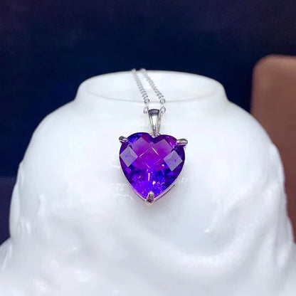 pendentif améthyste en forme de coeur violet chaine collier femme argent