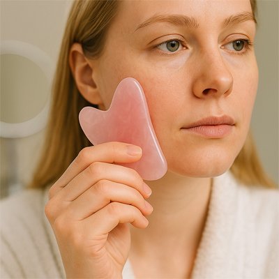 Pierre de gua sha visage quartz rose apaisant