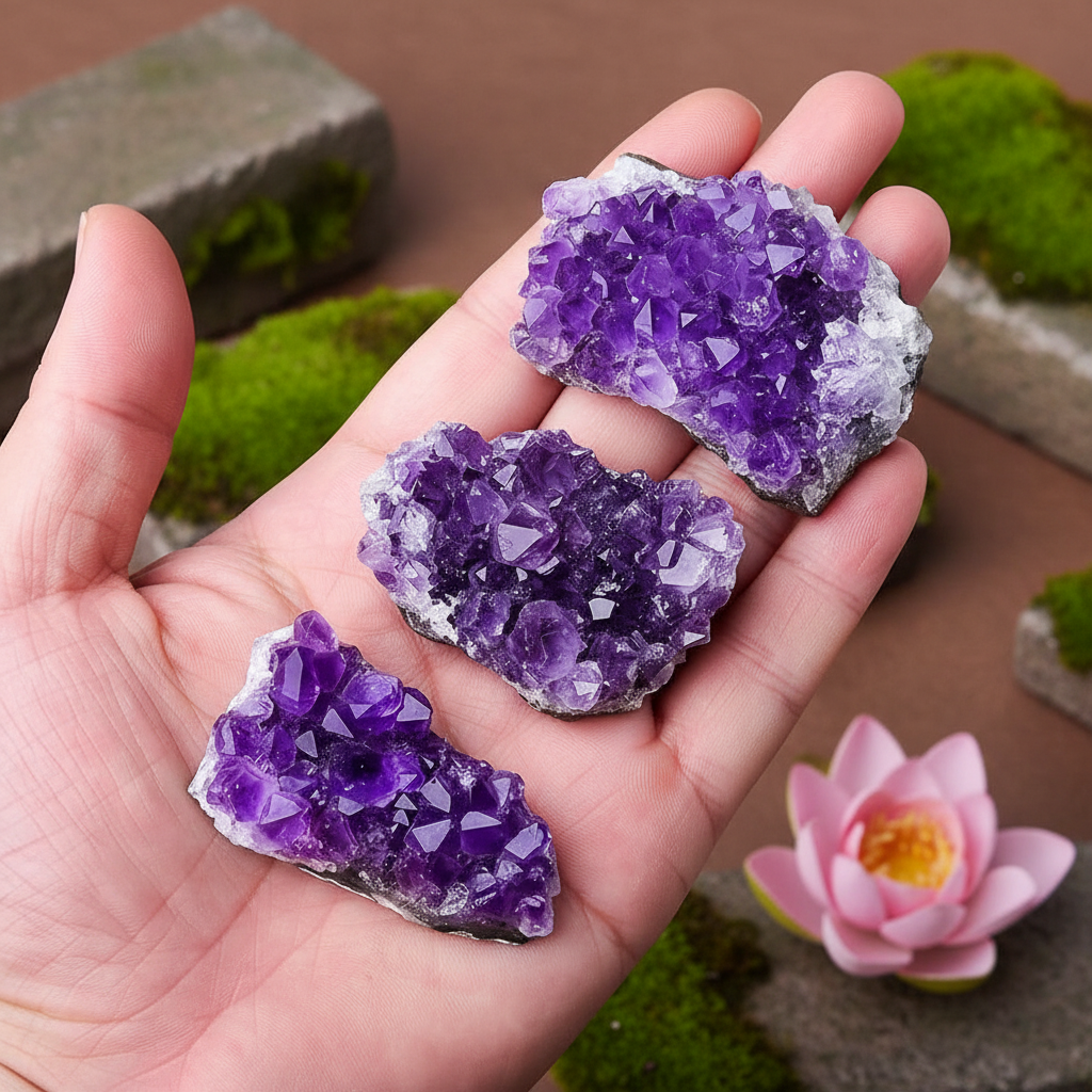 Pierre naturelle améthyste géode 30-50g cristaux violets