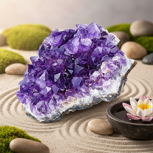 Pierre naturelle améthyste géode fond zen sérénité