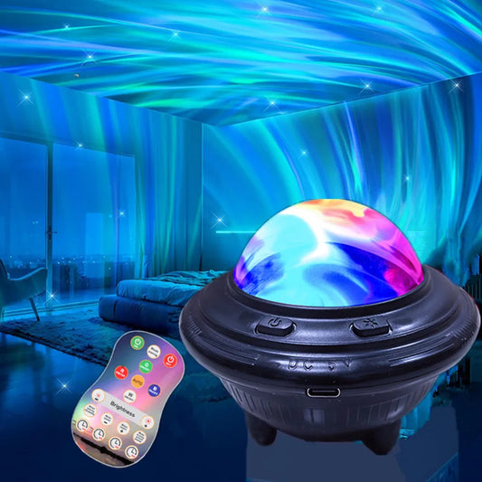 projecteur ciel étoilé led aurores boréales bleues sur murs et plafond chambre