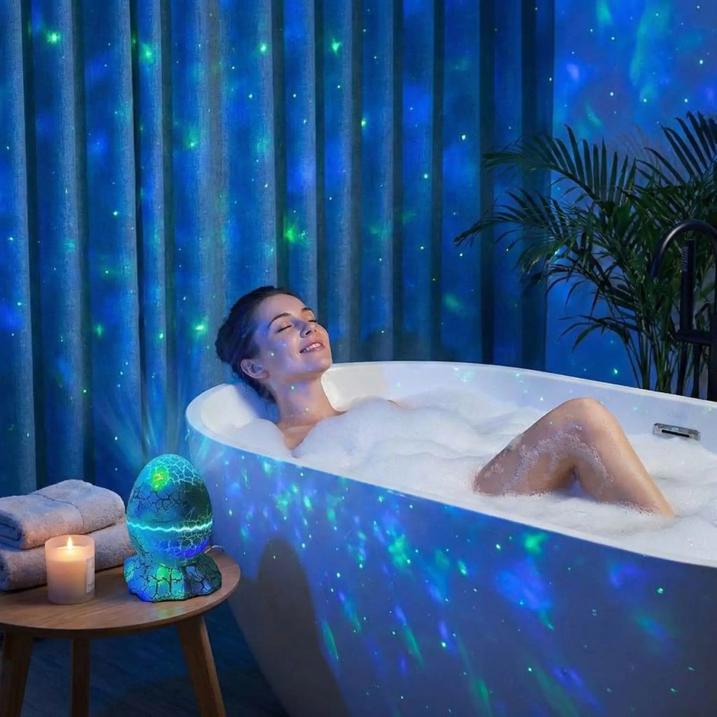 Projecteur galaxie effet aurore boréale projeté au plafond baignoire ambiance spa zen relaxante