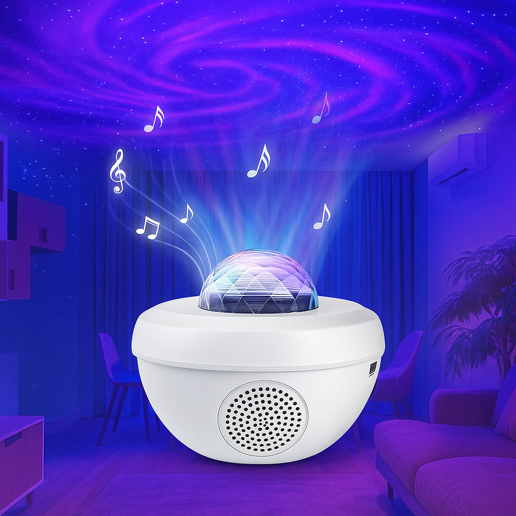 Projection ciel étoilé aurore boréale sur plafond musique ambiance zen sonothérapie