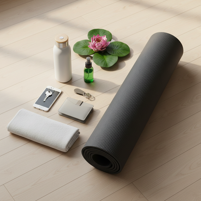 Sac à tapis de yoga avec accessoires yoga : bouteille, téléphone, clés, serviette