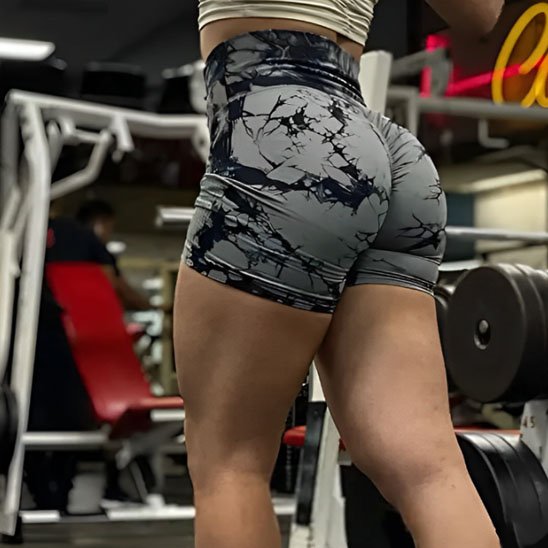 Short de sport chiné gris taille haute ceinture gainante